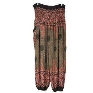 Harempants.com harem pants, green/brown/rust, one size. bohemian, yoga, festival